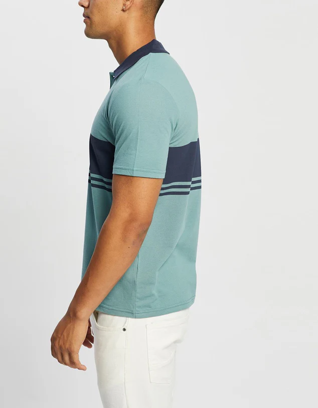 BRIXTON Shield Stripe X Knit SS Polo - Ocean/Washed Navy - Image 4