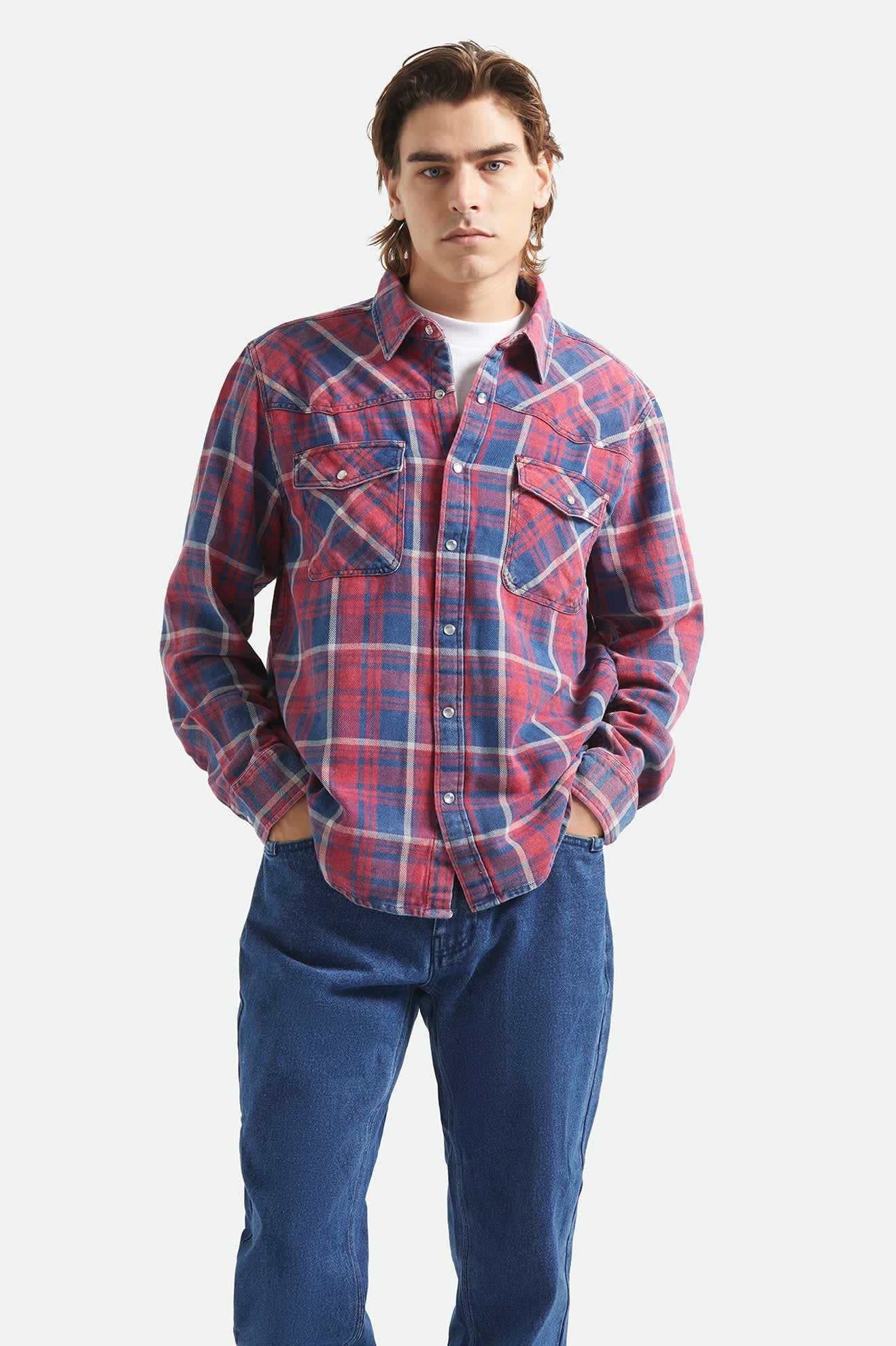 BRIXTON Waylon Lightweight Overshirt - Denim Plaid - Image 3