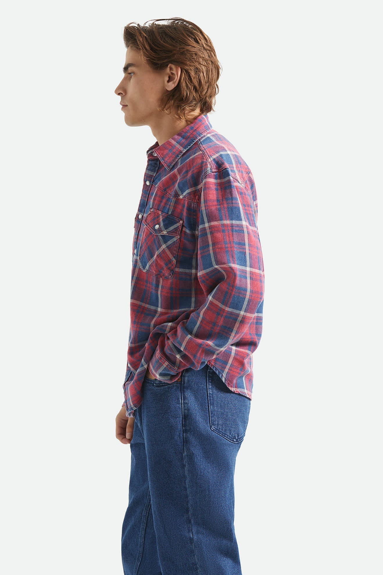 BRIXTON Waylon Lightweight Overshirt - Denim Plaid - Image 4