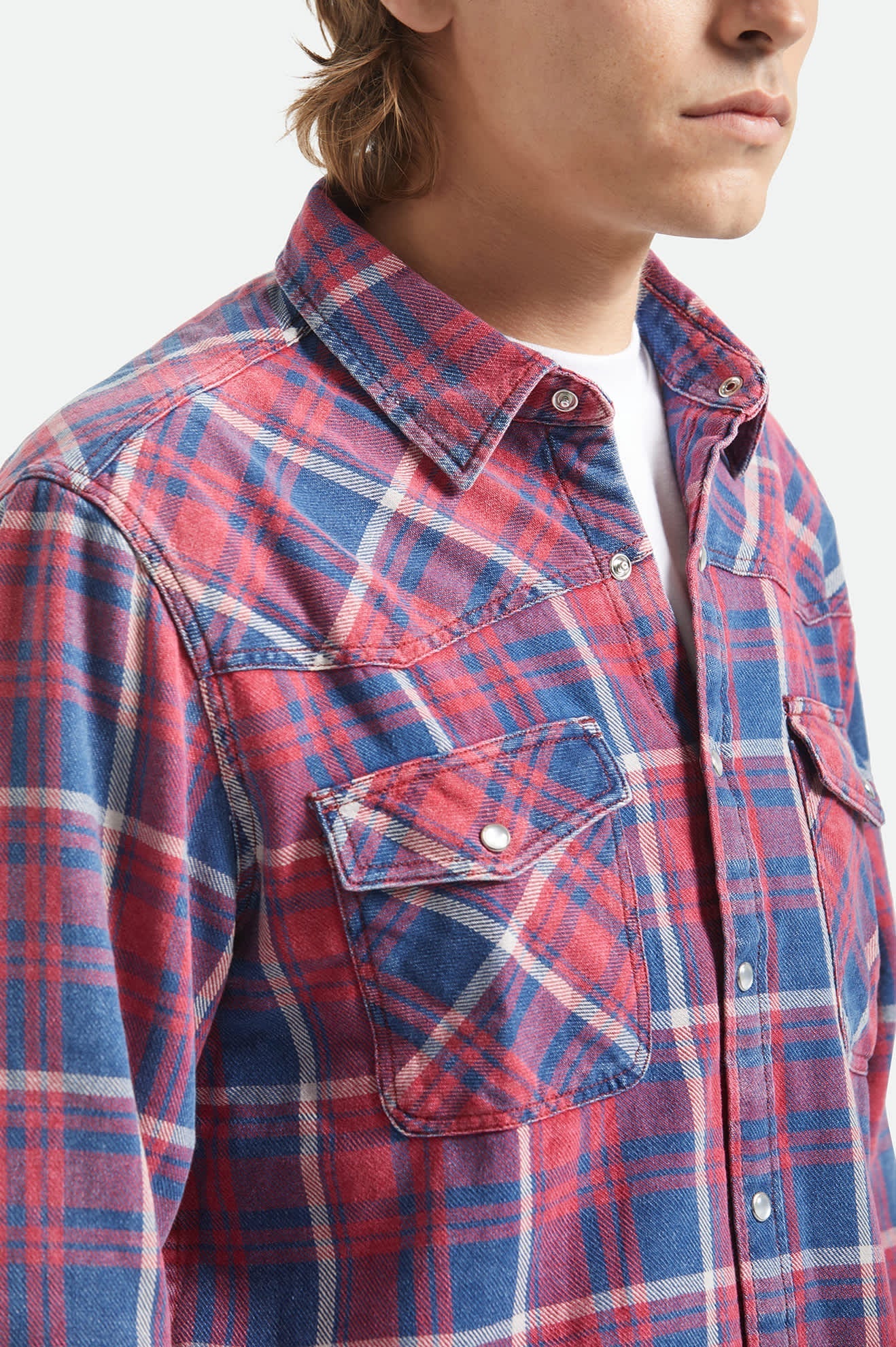 BRIXTON Waylon Lightweight Overshirt - Denim Plaid - Image 6