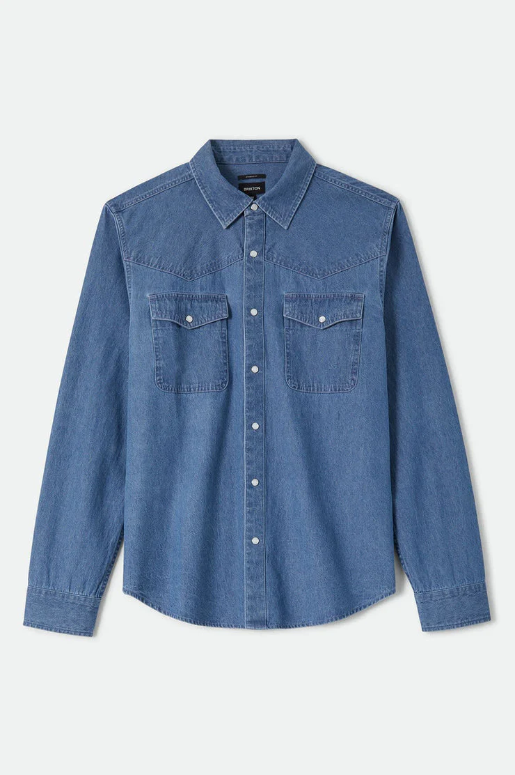 BRIXTON Waylon Lightweight Overshirt - Med Wash Chambray - Image 2