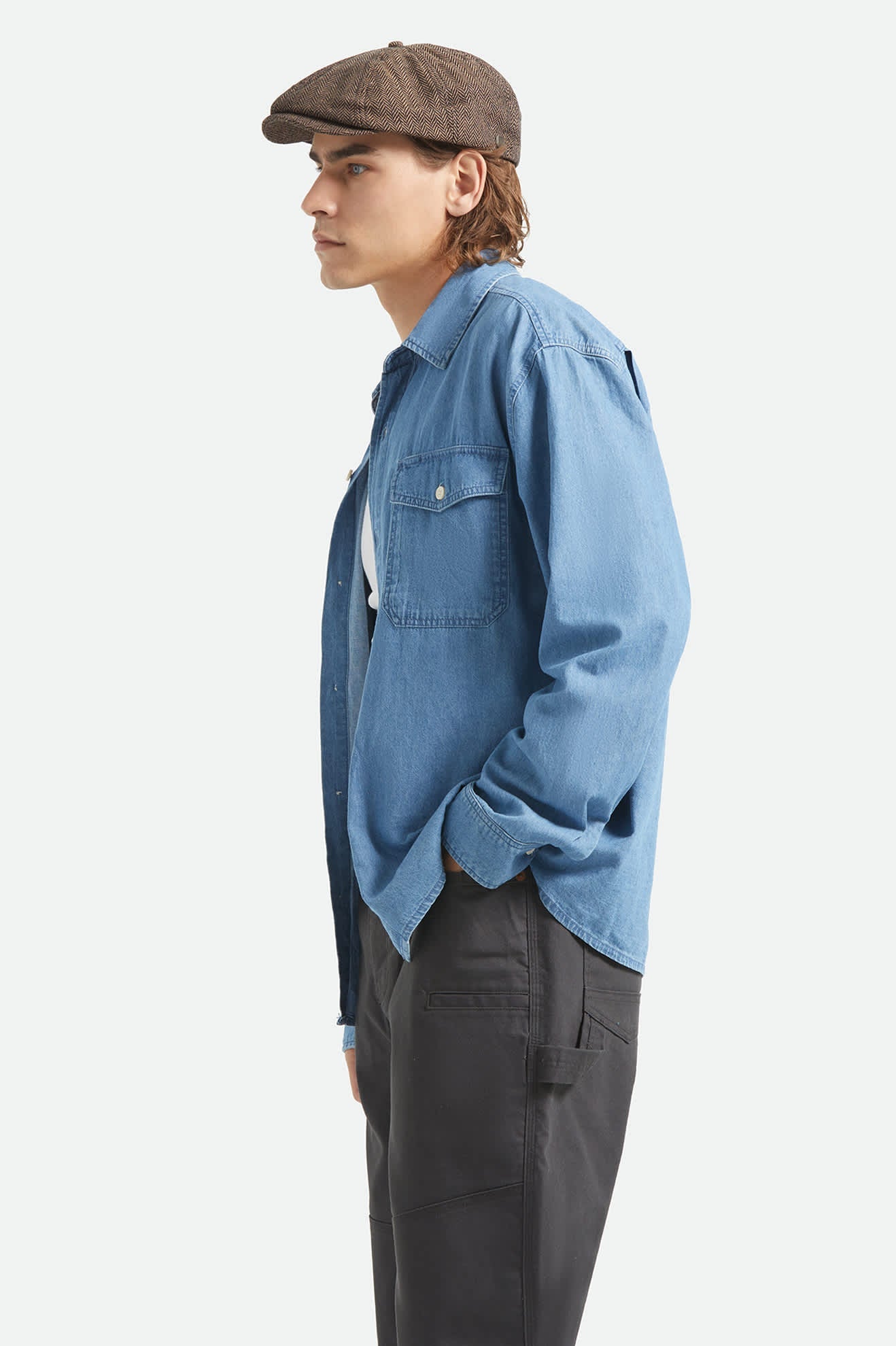 BRIXTON Waylon Lightweight Overshirt - Med Wash Chambray - Image 3