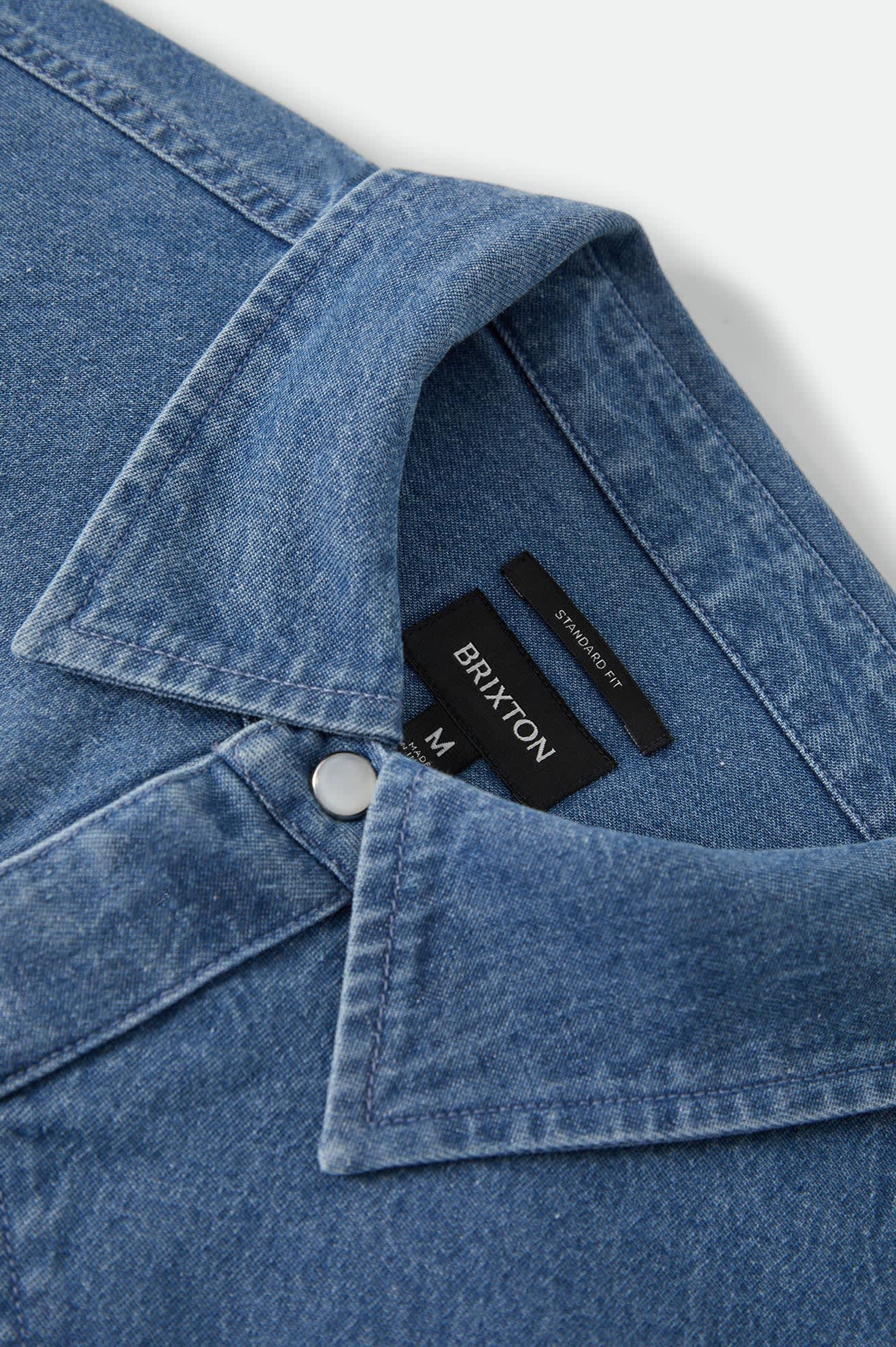 BRIXTON Waylon Lightweight Overshirt - Med Wash Chambray - Image 6
