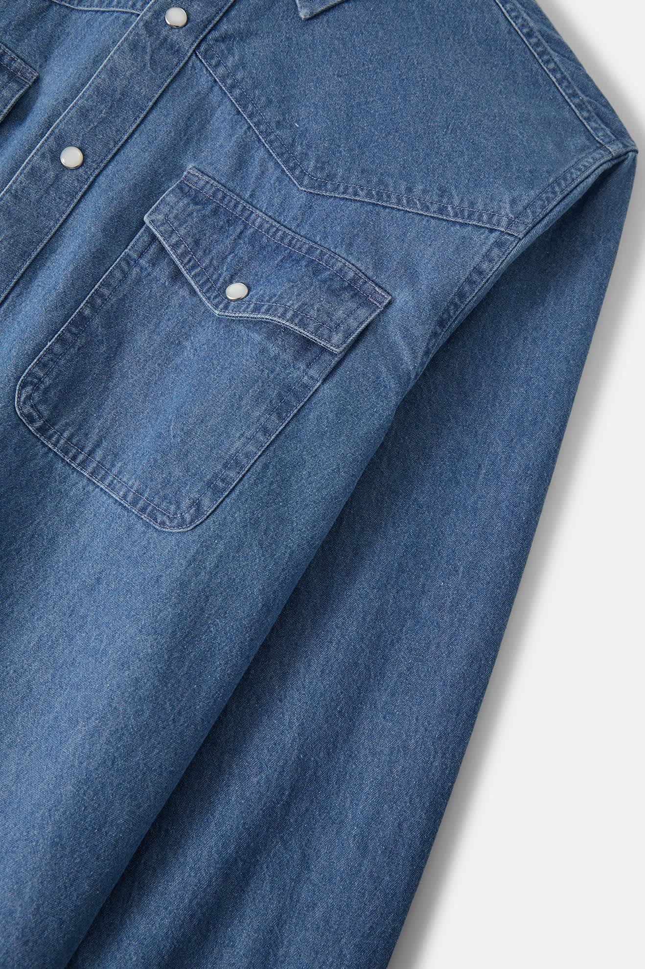 BRIXTON Waylon Lightweight Overshirt - Med Wash Chambray - Image 7