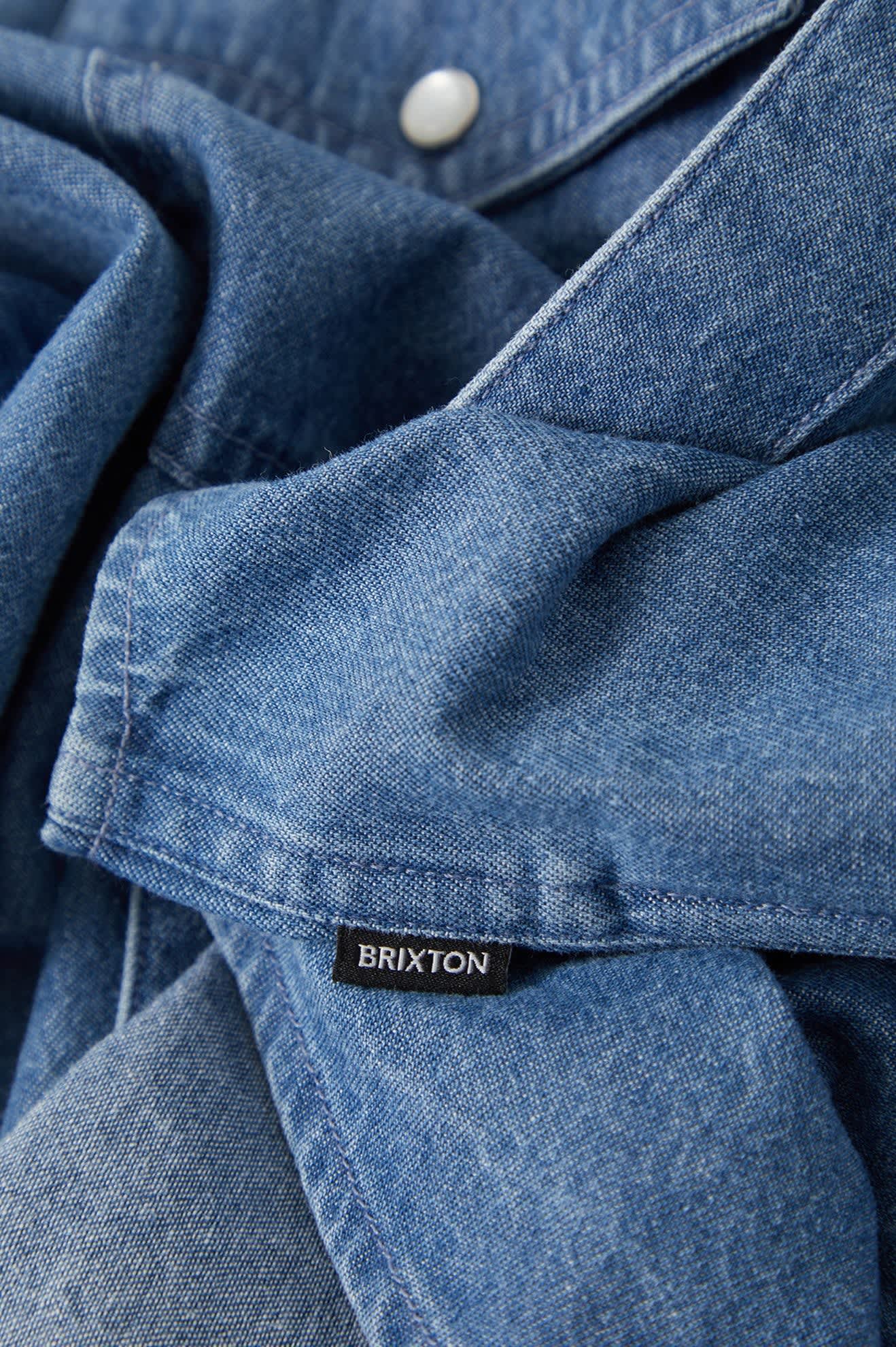 BRIXTON Waylon Lightweight Overshirt - Med Wash Chambray - Image 8