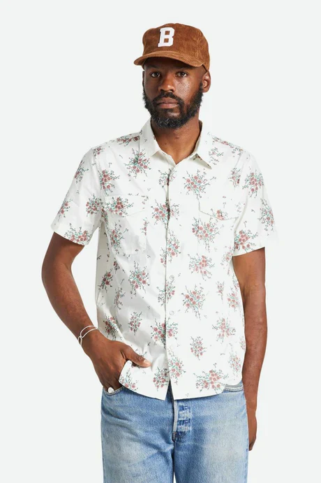 BRIXTON WAYNE STRETCH S/S WOVEN SHIRT - Off White Wild Floral - Image 2