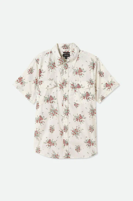 BRIXTON WAYNE STRETCH S/S WOVEN SHIRT - Off White Wild Floral - Image 3