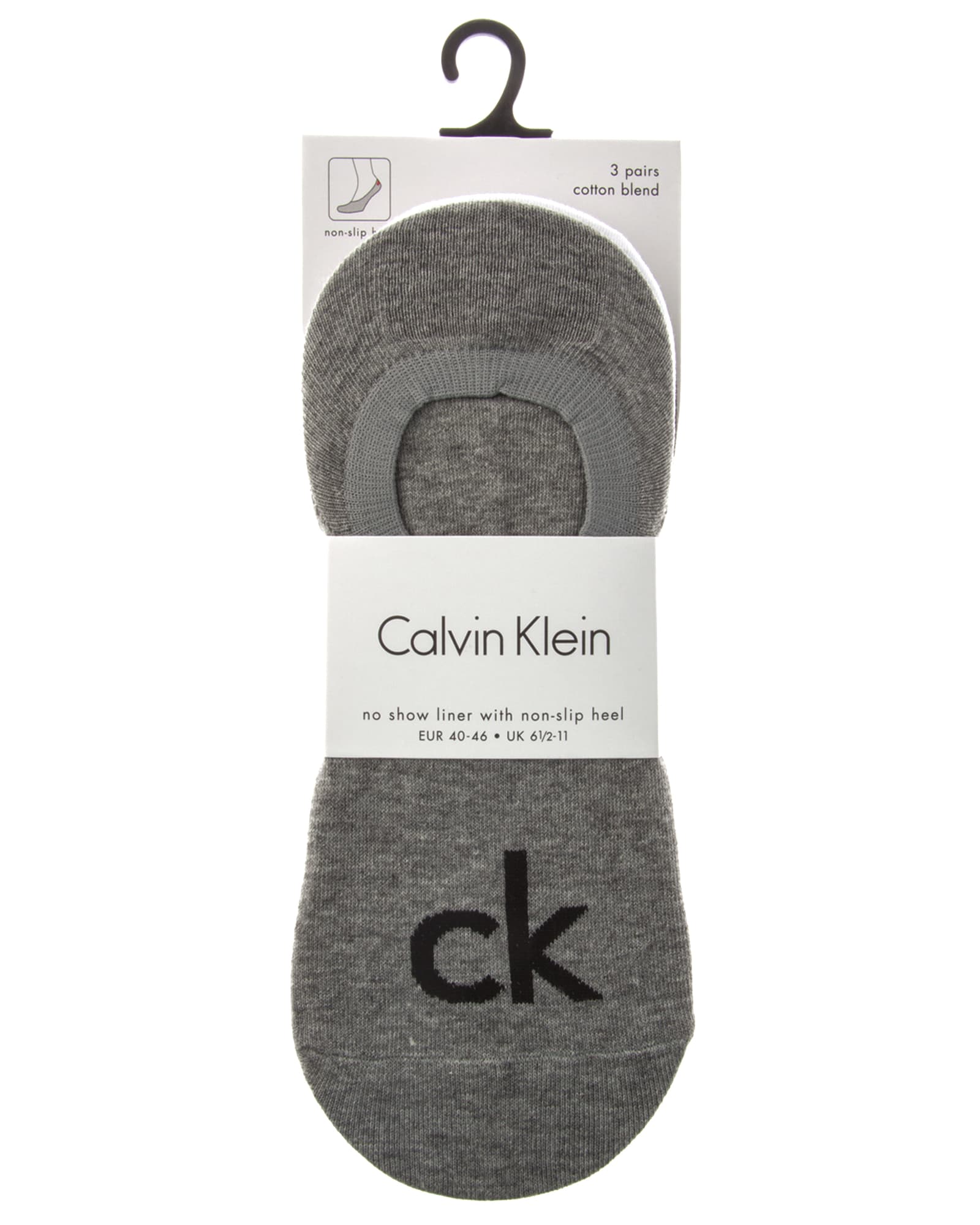 CALVIN KLEIN ECA343_96 3PK LOGO LINER SOCKS - GREY HEATHER/WHITE/BLACK - Image 2