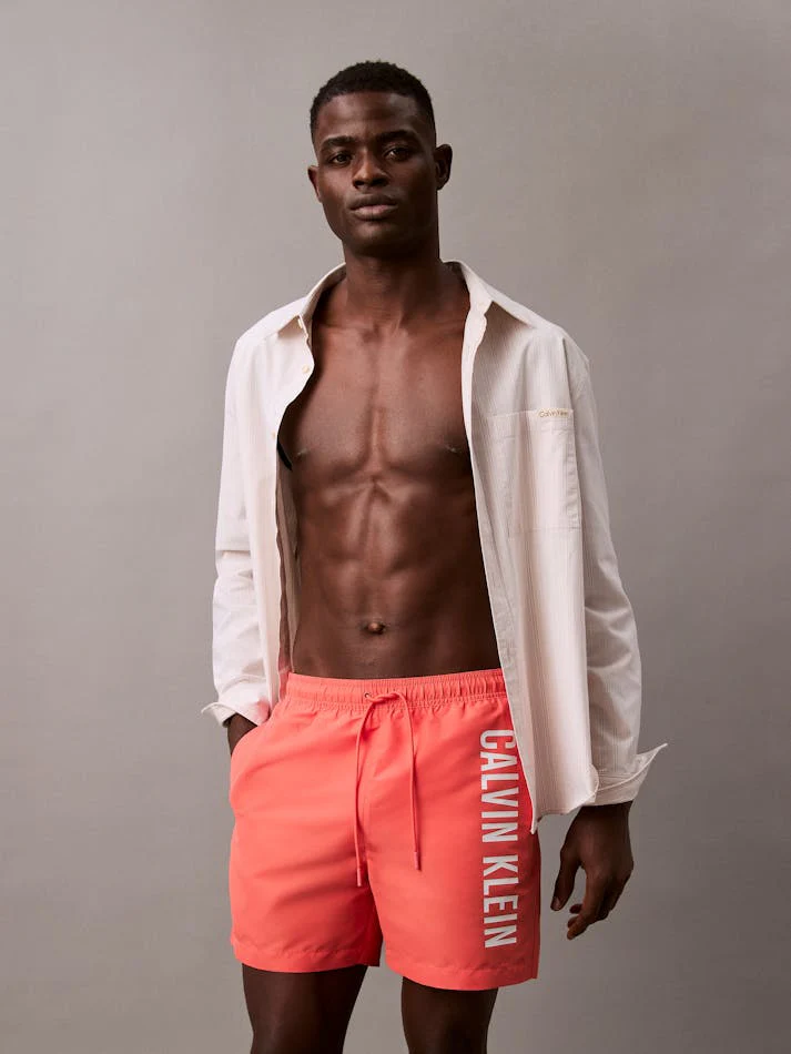 CALVIN KLEIN Intense Power Medium Drawstring Swim Shorts - Dazzling Coral - Image 2