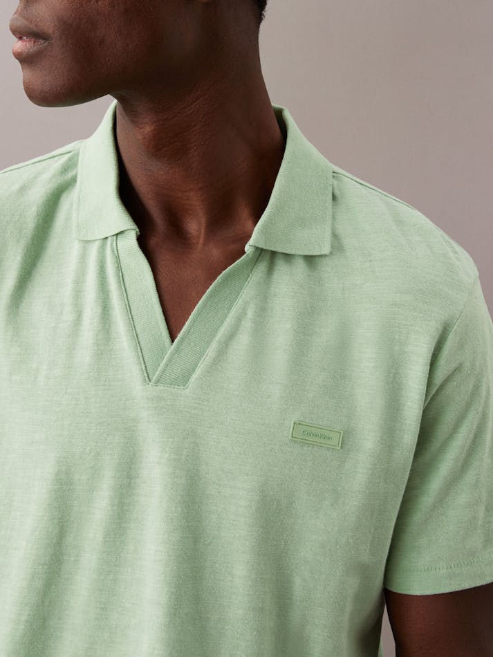 CALVIN KLEIN K10K112959 Cotton Linen Polo Shirt - Quiet Green - Image 3