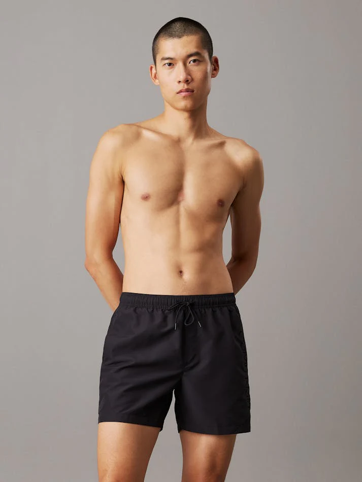 CALVIN KLEIN KM0KM01166 Logo Embroidery Medium Drawstring Swim Short - Black - Image 2