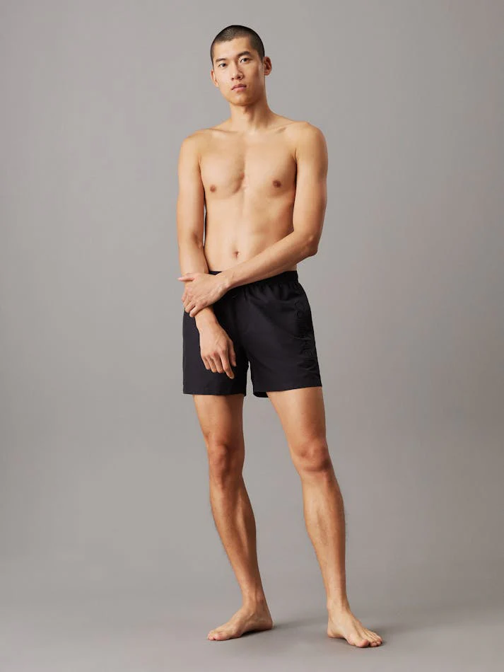 CALVIN KLEIN KM0KM01166 Logo Embroidery Medium Drawstring Swim Short - Black - Image 4