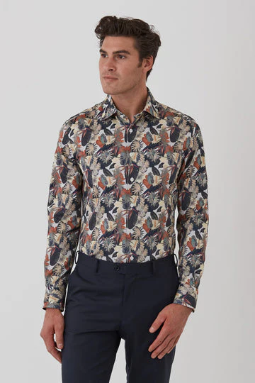 CAMBRIDGE Parkdale FCU332 L/S Floral Print Shirt - Denim - Image 2