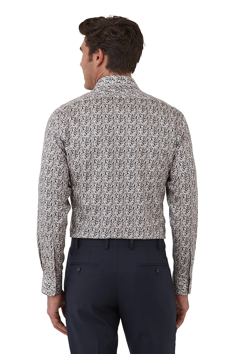 CAMBRIDGE Parkdale FCU334 L/S Floral Print Shirt - Taupe - Image 2