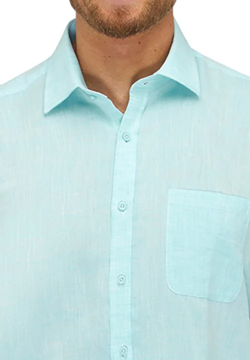CITY CLUB FLP025 RESORT L/S Linen Shirt - Aqua - Image 3