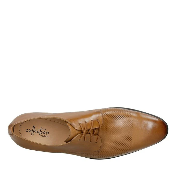 Clarks Bampton Cap Leather Shoe - Tan - Image 4