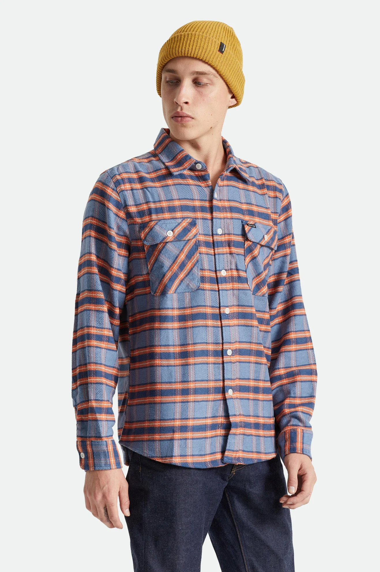 BRIXTON BOWERY STRETCH X L/S FLANNEL SHIRT - Slate Blue