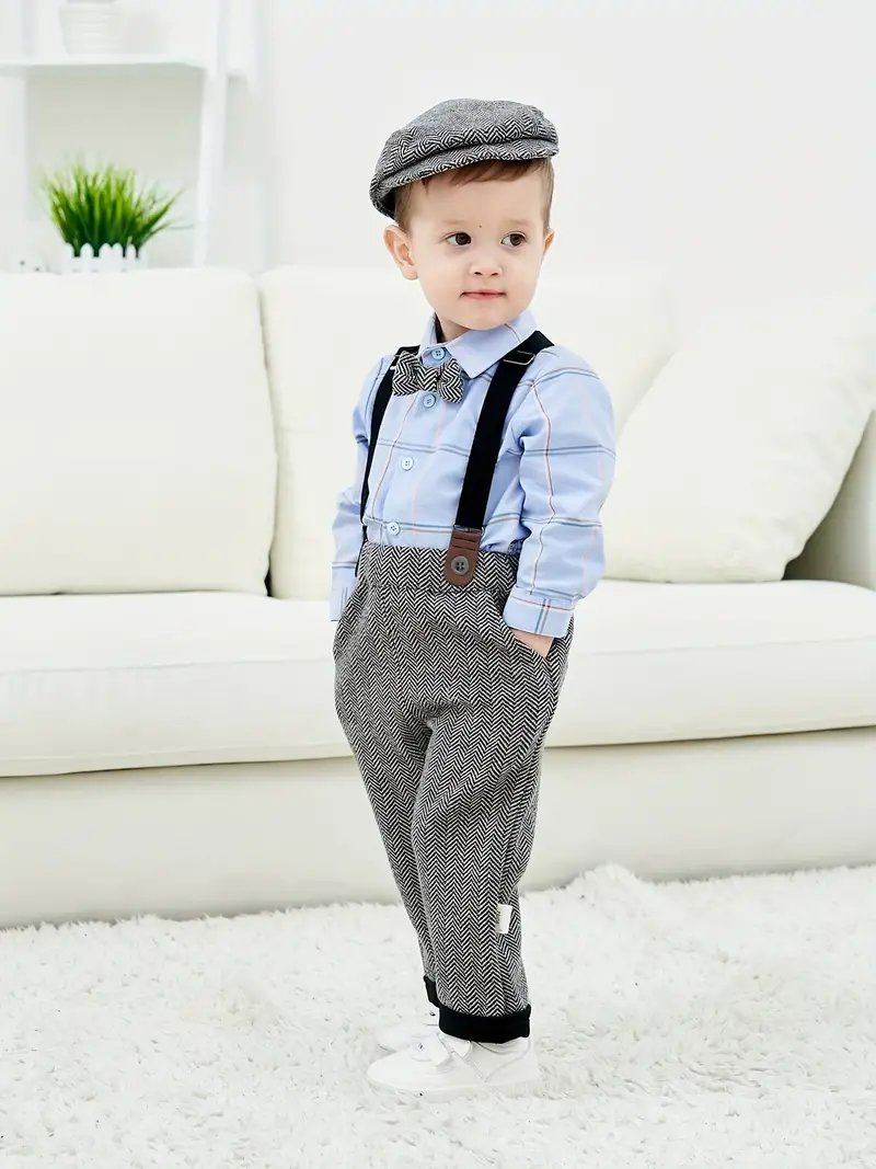 E-MALE 5 Piece Boys Clothing Set - Grey Herringbone/Blue Check