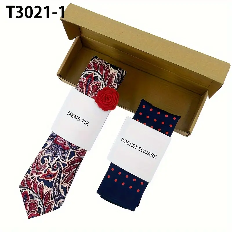E-MALE Three Piece Tie, Hank + Flower Set