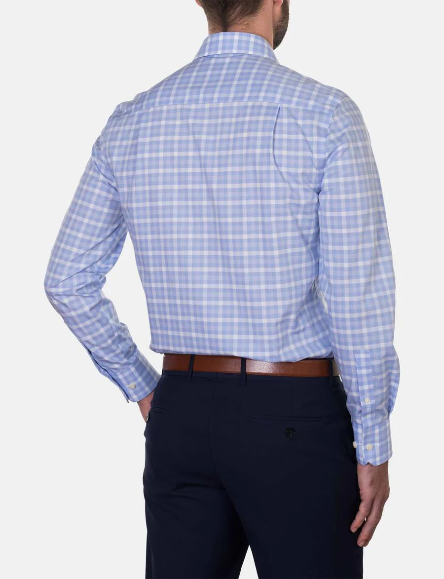 Hardy Amies 356SF Classic Light Blue Check LS Business Shirt - Image 4