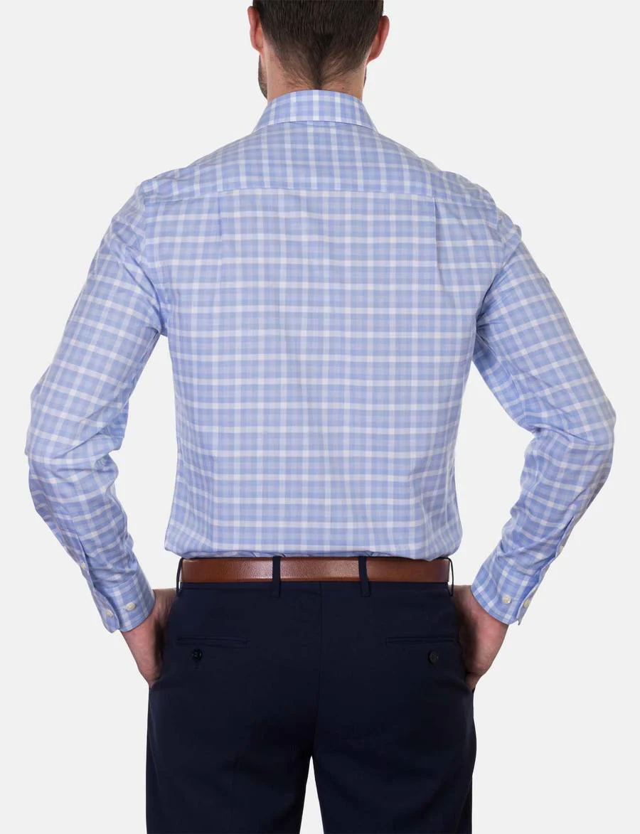 Hardy Amies 356SF Classic Light Blue Check LS Business Shirt - Image 5