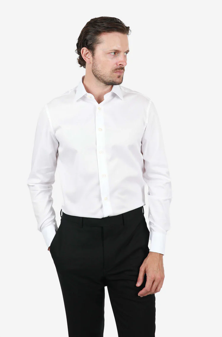 HARDY AMIES HA001SF Herringbone L/S Business Shirt - White - Image 2