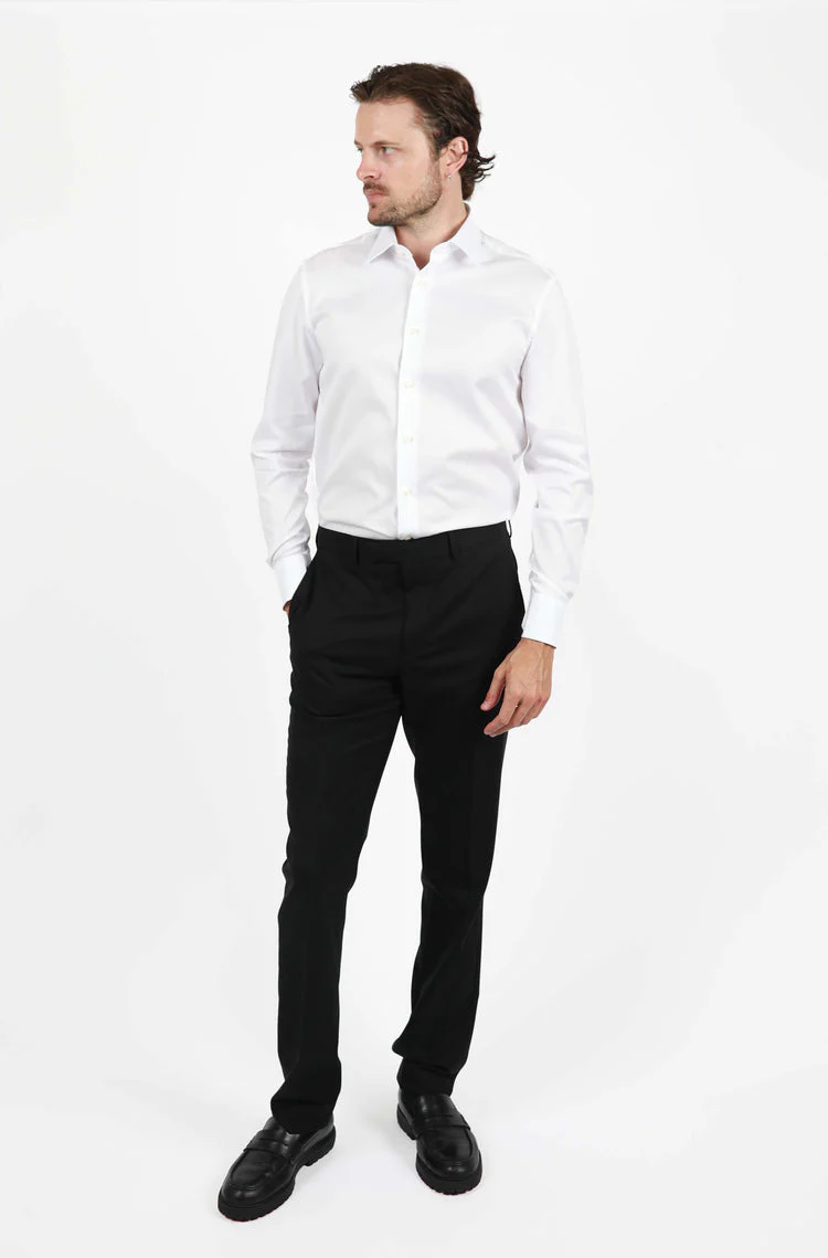 HARDY AMIES HA001SF Herringbone L/S Business Shirt - White - Image 3