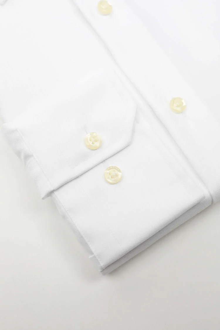 HARDY AMIES HA001SF Herringbone L/S Business Shirt - White - Image 5