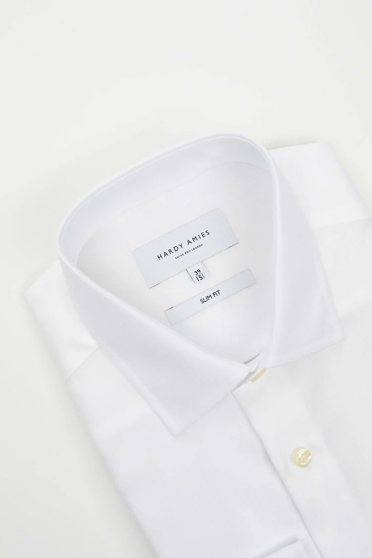 HARDY AMIES HA001SF Herringbone L/S Business Shirt - White - Image 6