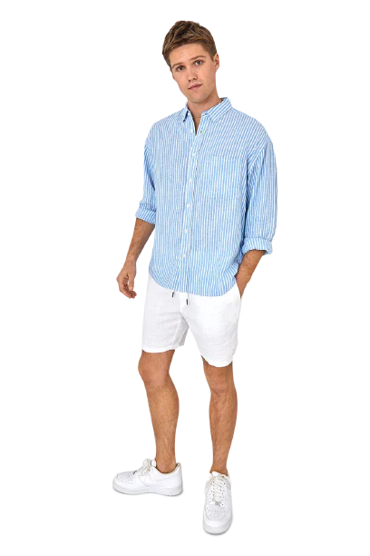 INDUSTRIE The Baker Linen L/S Shirt - Blue & White Stripe