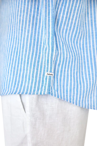 INDUSTRIE The Baker Linen L/S Shirt - Blue & White Stripe - Image 5