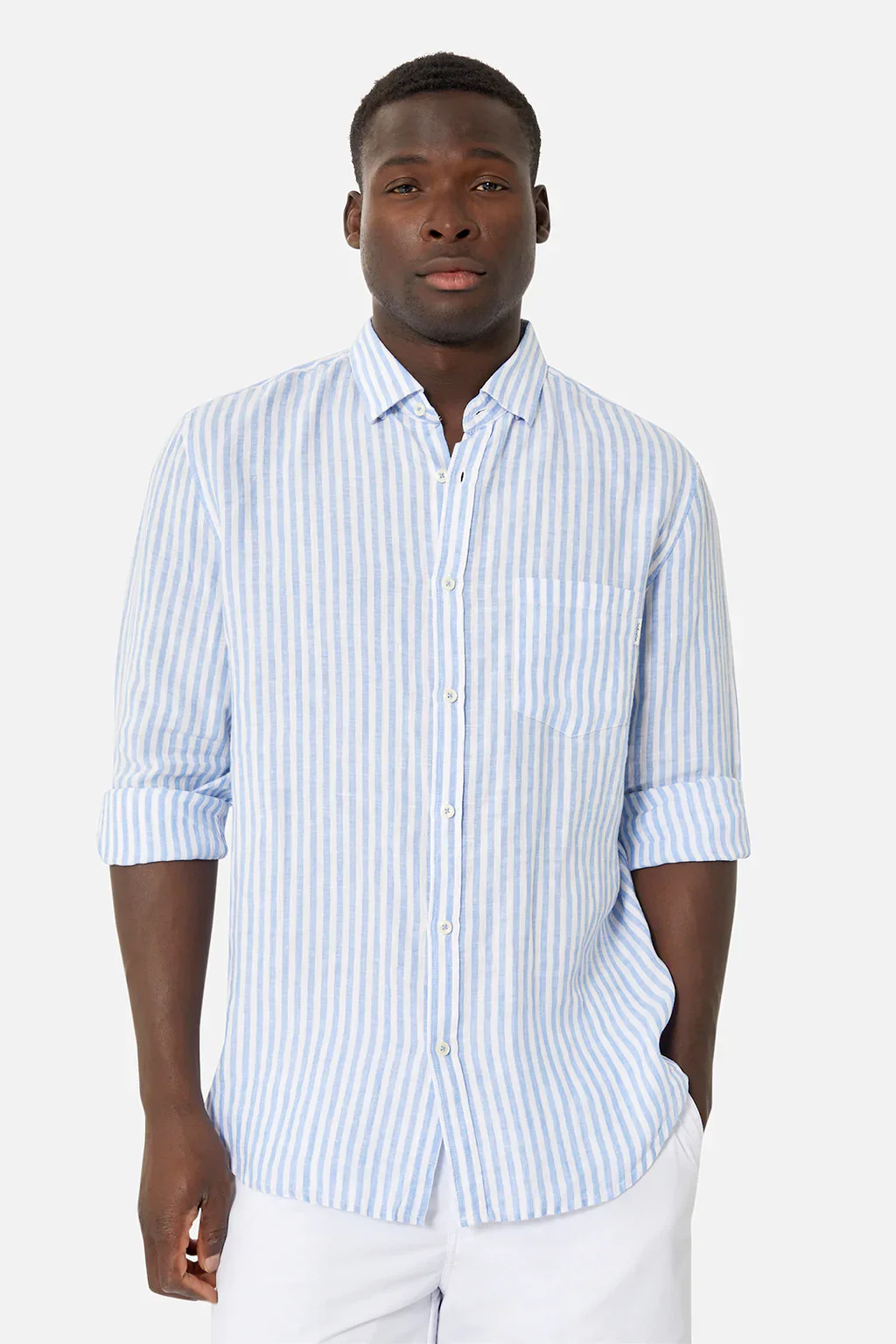 INDUSTRIE The Orwell Linen L/s Shirt - Sky/White - Image 2
