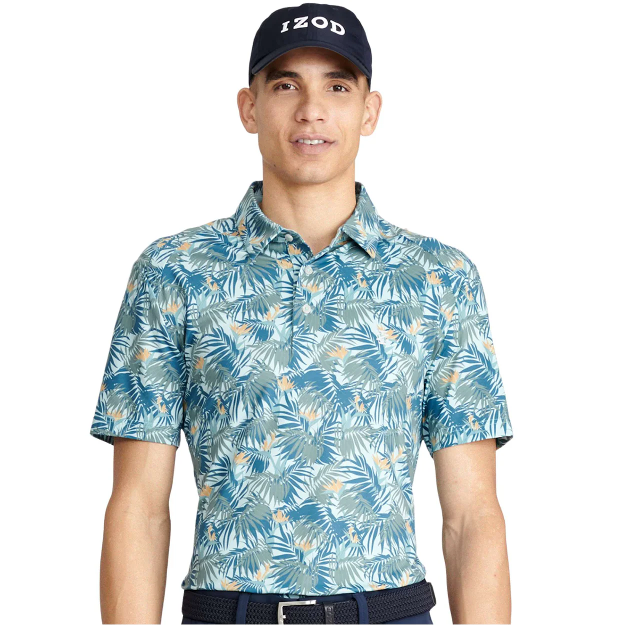 IZOD IZMGB10R-442 MACRO PRINT BIRD OF PARADISE POLO - Turquoise