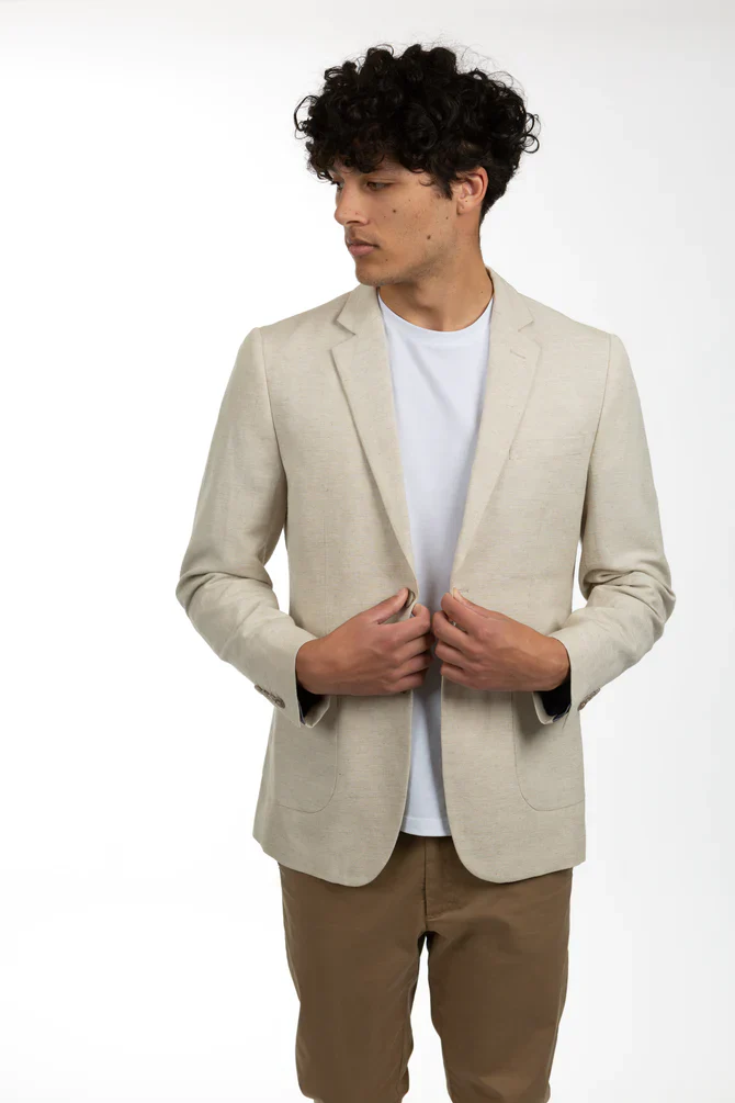 James Harper JHJ68 PATCH POCKET JACKET - Natural Linen - Image 2