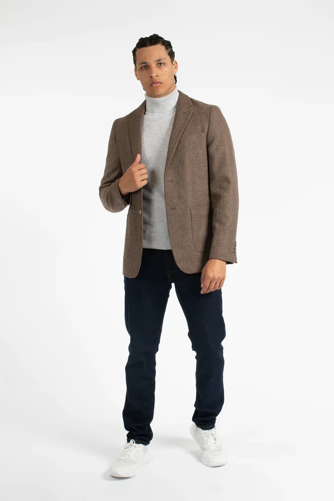 JAMES HARPER JHJ82 WOOL BLEND BLAZER - Brown