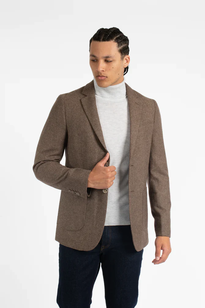 JAMES HARPER JHJ82 WOOL BLEND BLAZER - Brown - Image 4