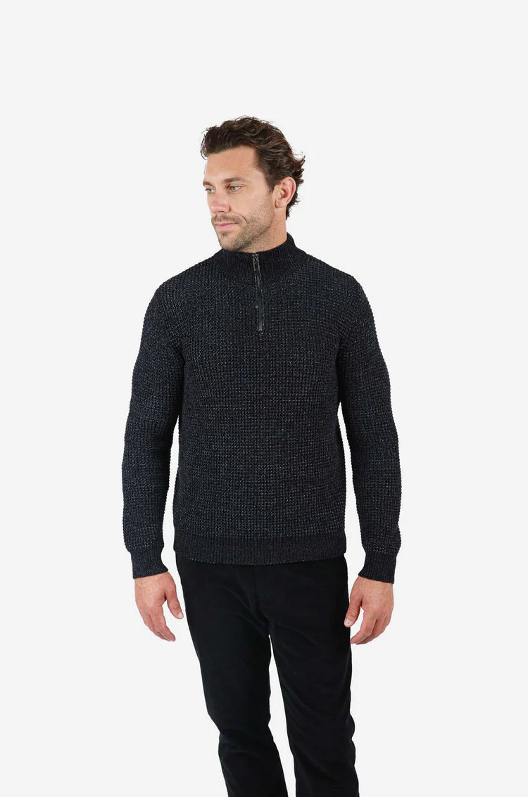 JAMES HARPER JHK72 1/4 Zip Fleck Knitwear - Navy - Image 2