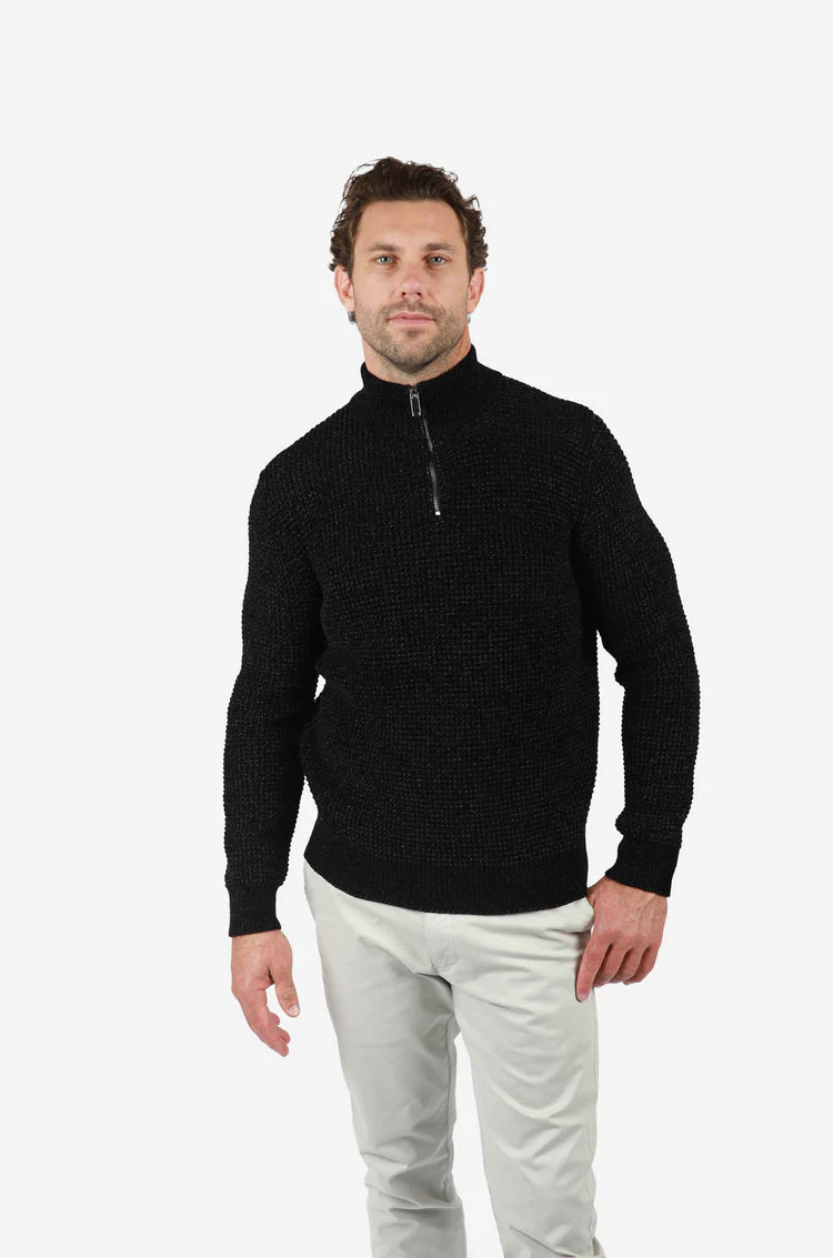 JAMES HARPER JHK72 1/4 Zip Fleck Knitwear - Black - Image 2