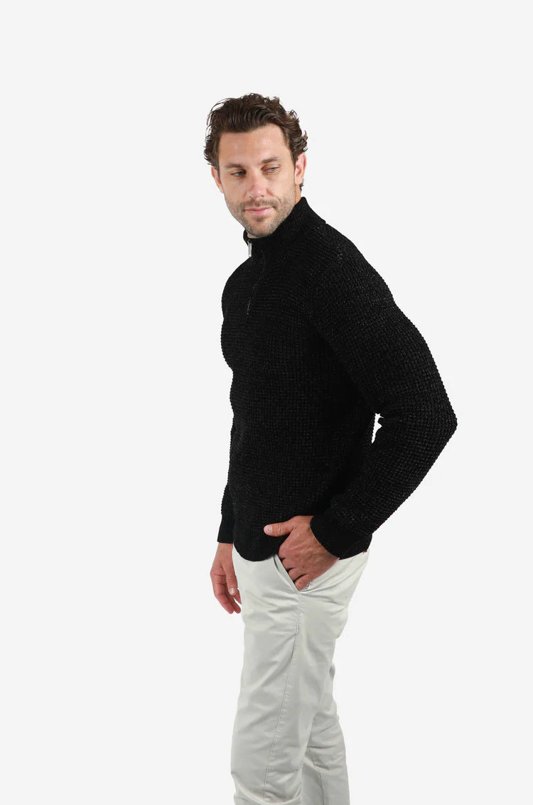 JAMES HARPER JHK72 1/4 Zip Fleck Knitwear - Black - Image 4