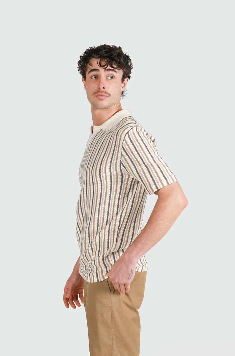 JAMES HARPER JHK761 Striped Open Neck Polo Knit Shirt - Natural - Image 3