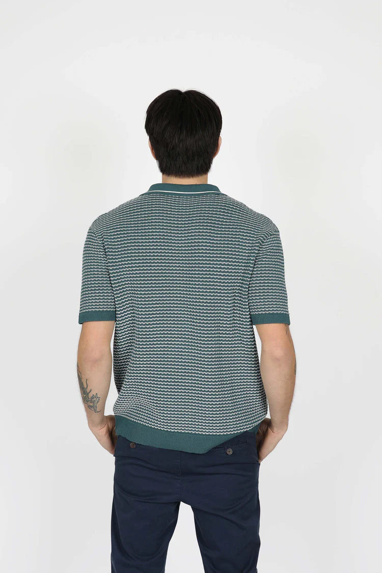 JAMES HARPER JHK78 Open Neck Polo Knit Shirt - Forest - Image 3