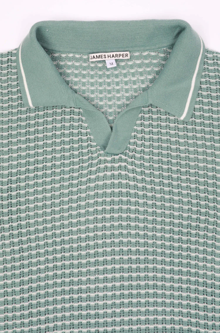 JAMES HARPER JHK78 Open Neck Polo Knit Shirt - Forest - Image 4