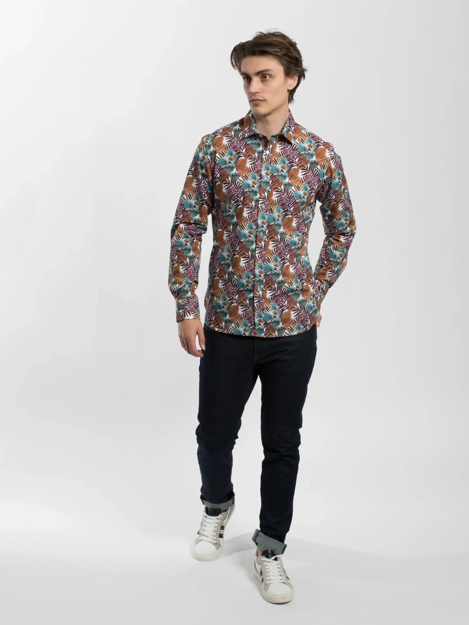James Harper JHS412 Foliage Long Sleeve Shirt - Rhubarb