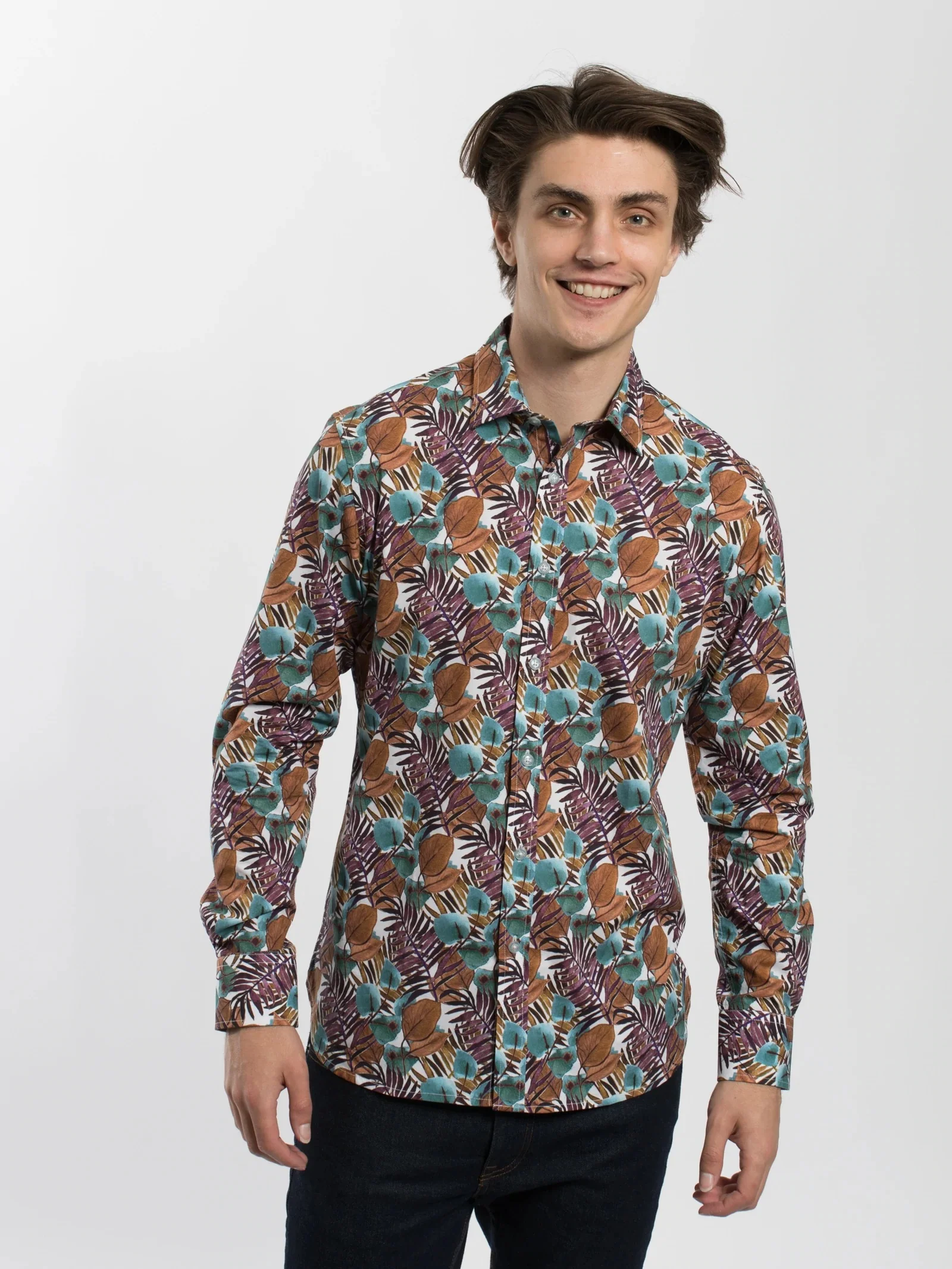 James Harper JHS412 Foliage Long Sleeve Shirt - Rhubarb - Image 2