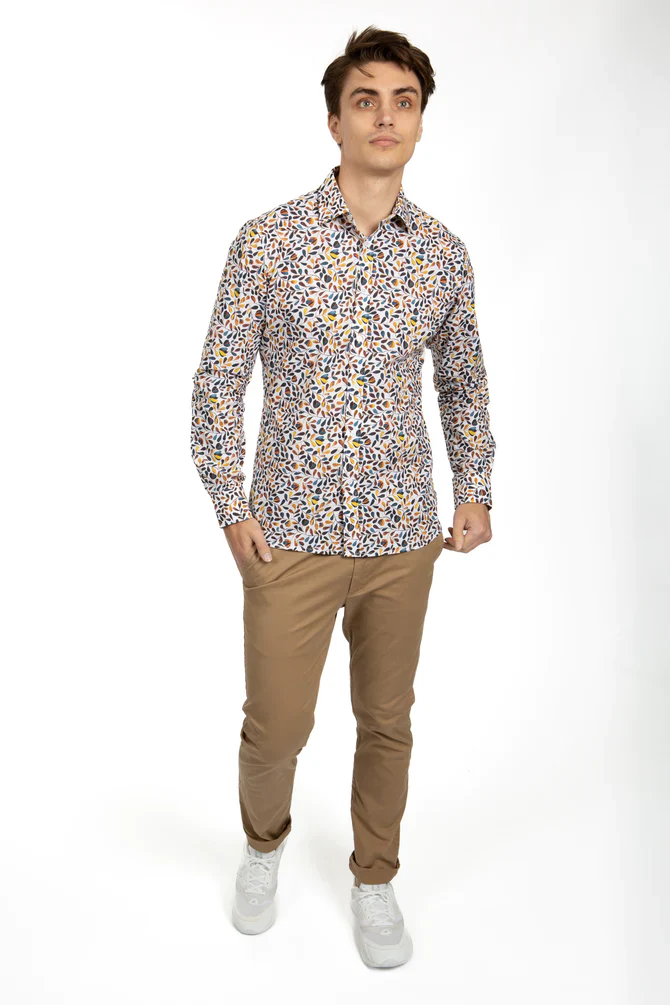 James Harper JHS445 L/S Oval Leaf Poplin Shirt