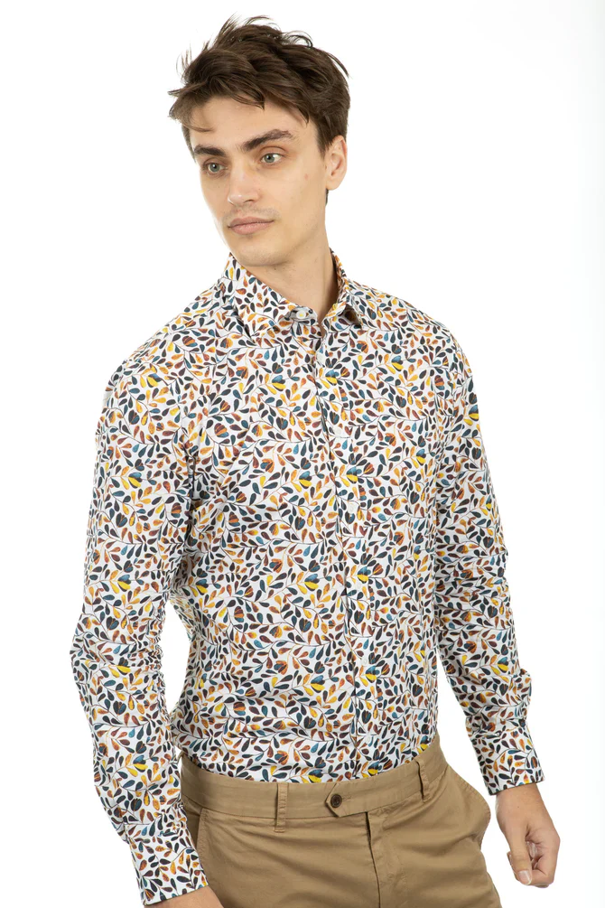 James Harper JHS445 L/S Oval Leaf Poplin Shirt - Image 4