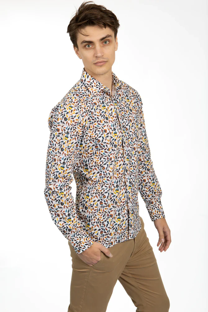 James Harper JHS445 L/S Oval Leaf Poplin Shirt - Image 5