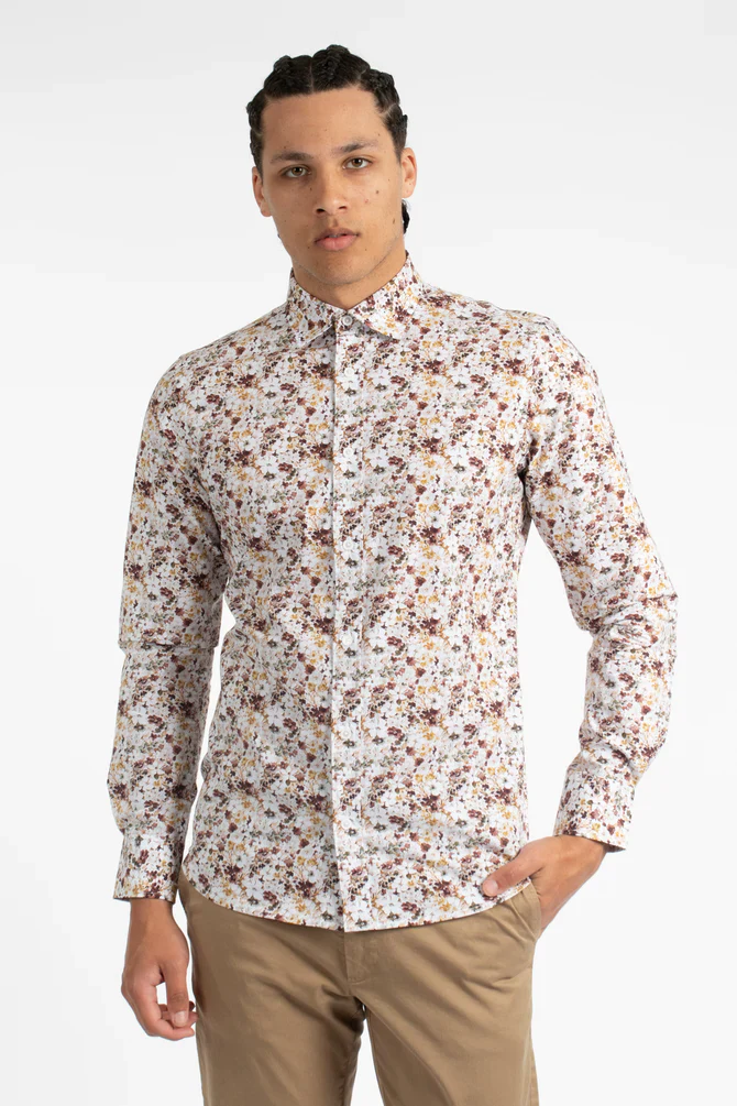 JAMES HARPER JHS485 FLORAL FUSION COTTON POPLIN SHIRT - Brown - Image 2