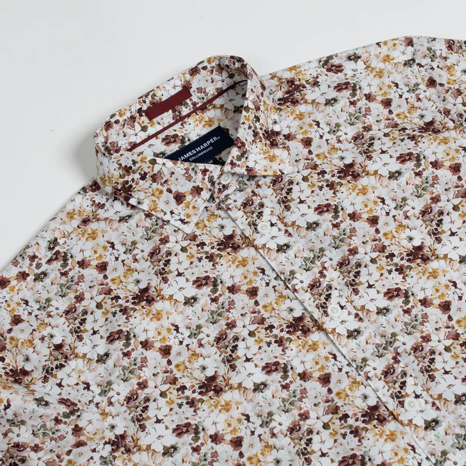 JAMES HARPER JHS485 FLORAL FUSION COTTON POPLIN SHIRT - Brown - Image 5