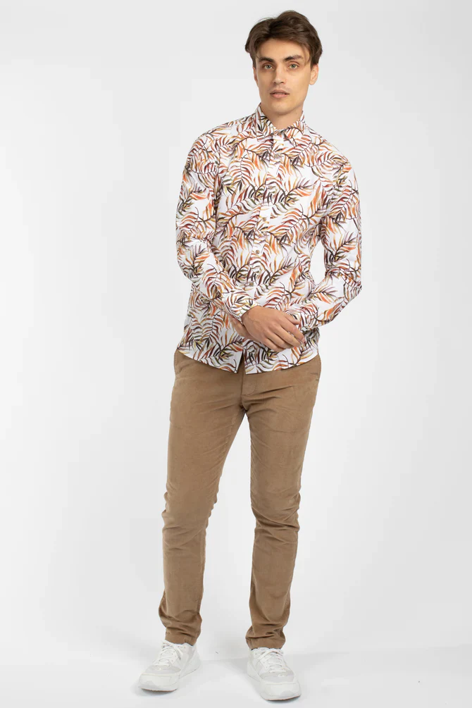 JAMES HARPER JHS491 BERMUDA PALMS COTTON POPLIN SHIRT - Orange